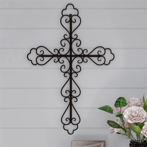 Metal Wall Cross With Decorative Fleur De Lis Design Rustic