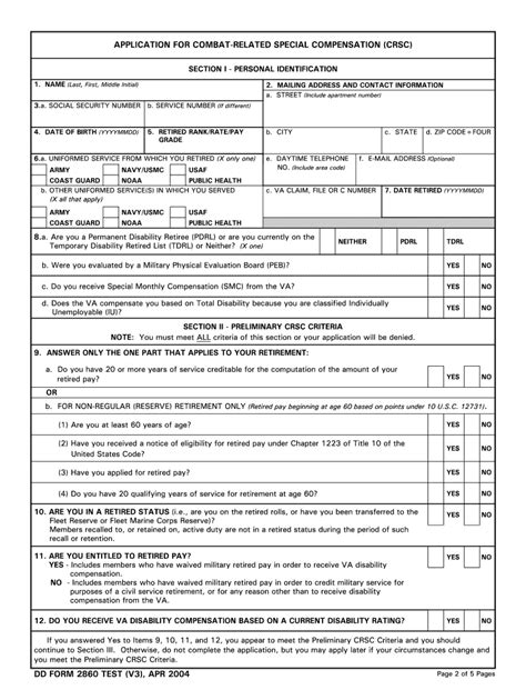 Dd Form 2860 Printable