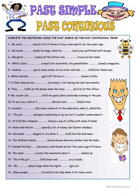 PAST SIMPLE AND PAST CONTINUOUS English ESL Worksheets Simple Past