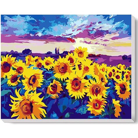Sunflower Field Paint By Numbers Kit For Adults Diy Oil Painting Kit