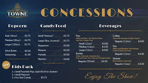 Ticket And Concession Prices The Towne Theatre