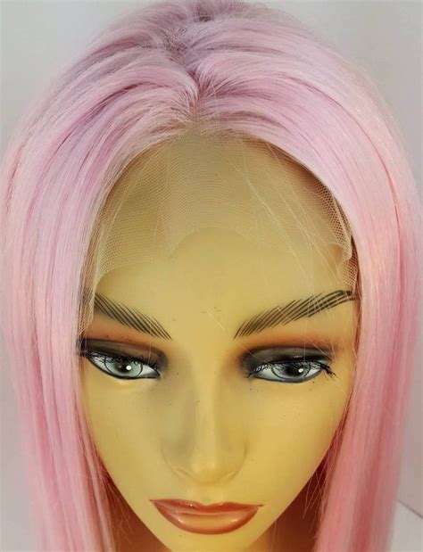 Pink Lace Front Wig Pink Wig Mid Length Pink Wig Light Pink Etsy Pink Wig Cute Cuts Pink