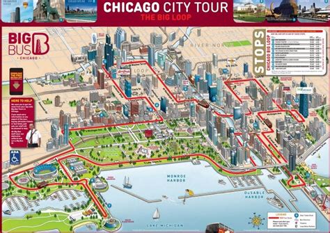 Chicago Attractions Map Free Pdf Tourist City Tours Map Chicago 2024