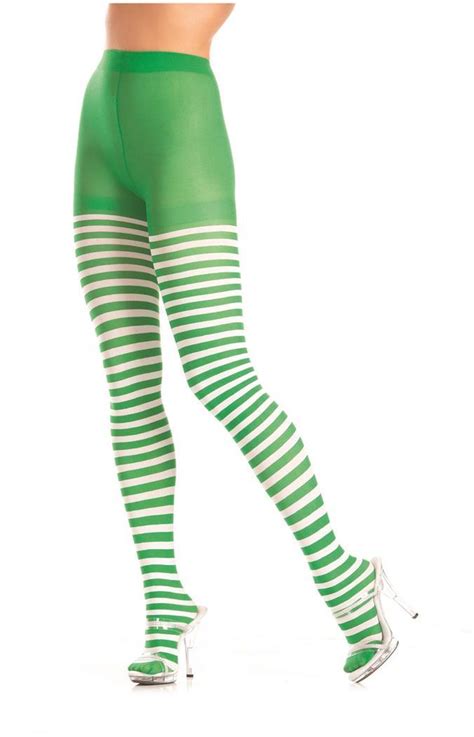 green and white striped tights