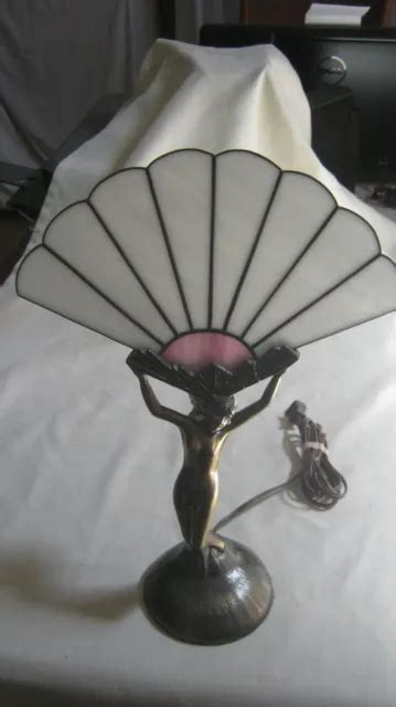 VINTAGE ART DECO Nouveau Nude Woman Dancer W Wings Stained Glass Fan