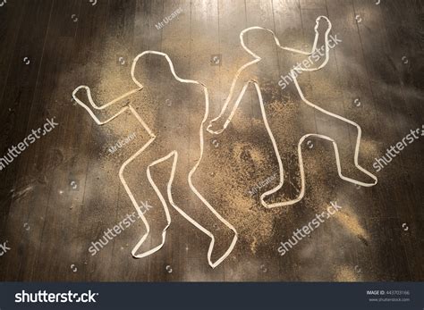 Crime Scene Chalk Outline Of A Dead Body Stock Photo