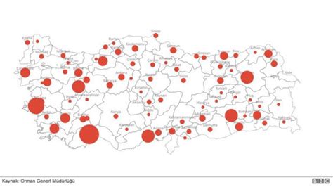 Türkiye'de osmaniye, adana, mersin, muğla, antalya ve kayseri'nin de aralarında yer aldığı pek çok şehirde çıkan orman yangınlarıyla mücadele devam ediyor. Türkiye'nin orman yangınları haritası - BBC News Türkçe