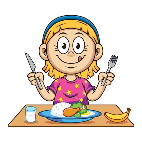 Girl Who Is Eating Nutritious Food With Milk And Fruit Cartoon 24053525