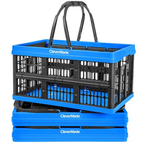 Stackable Storage Baskets Clevermade Collapsible Plastic Grocery