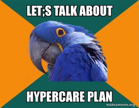 Lets Talk About Hypercare Plan Paranoid Parrot Make A Meme
