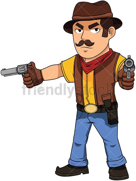 Cowboy Pointing His Guns After Fast Draw Vector Cartoon Clipart 448