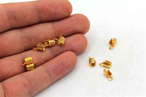 10 Pcs 4x8mm 24k Shiny Crimp End Caps Crimp Ends Gold Cord End Caps