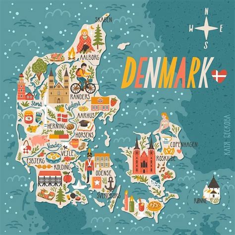 Dänemark hat eine staatsfläche von 43.094 quadratkilometer, die von zurzeit 5,3 millionen menschen belebt werden. Denmark Map #denmark | Karte von dänemark, Illustrierte ...