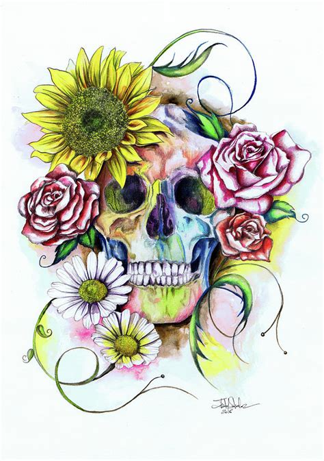 Skull And Flowers Painting By Isabel Salvador Pixels