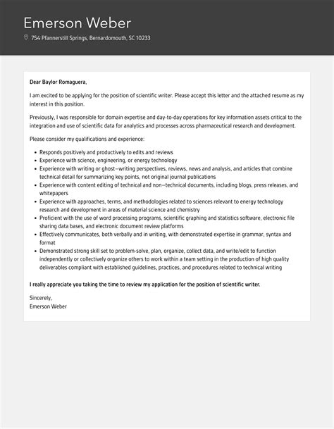 Scientific Writer Cover Letter | Velvet Jobs