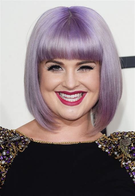 Short Purple Bob Hairstyle With Blunt Bangs For Round Face Shapes