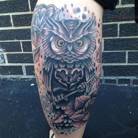 Owl Tattoo On Back Leg