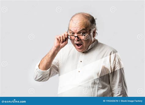 Indian Asian Old Man With Surprised Or Shocked Expressions Stock Photo