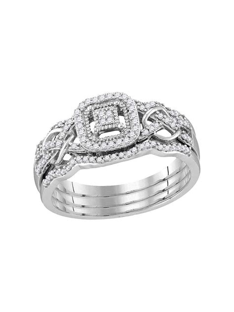 10kt white gold womens round diamond cluster 3 piece bridal wedding engagement ring band set 1 4