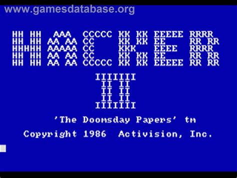 Hacker 2 The Doomsday Papers Commodore Amiga Artwork Title Screen