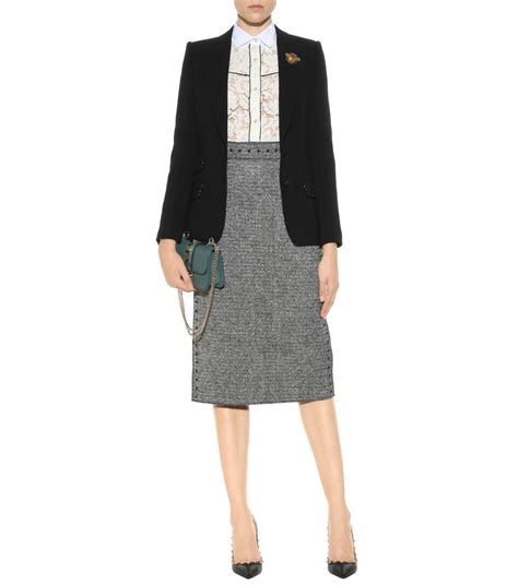 Valentino Embellished Wool Tweed Pencil Skirt Avorio Modesens