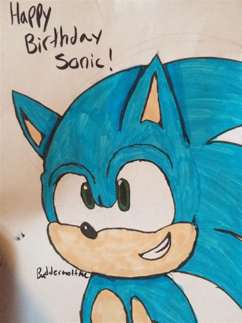 Happy Birthday Sonic Traditional Marker Drawing By Budderwolfmc On