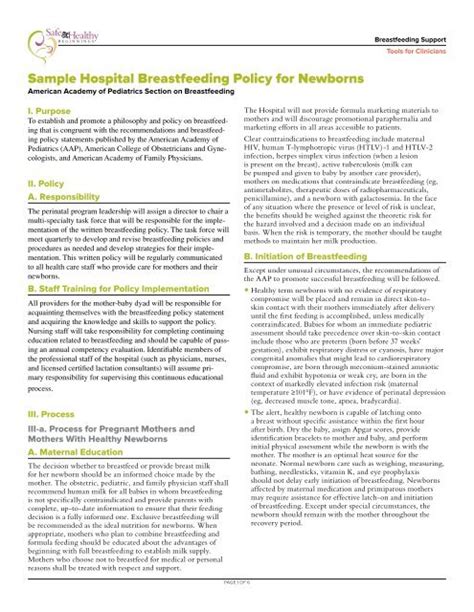 â ¢ â ¢ Sample Hospital Breastfeeding Policy For Newborns New Jersey