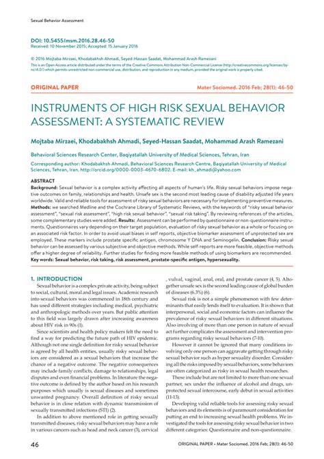 PDF Instruments Of High Risk Sexual Behavior Assessment A Systematic Review