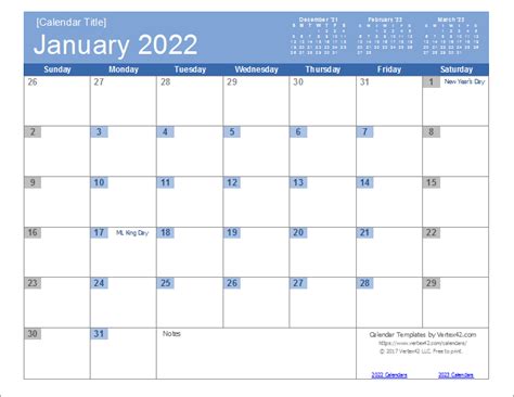 Printable Calendar 2022 Excel