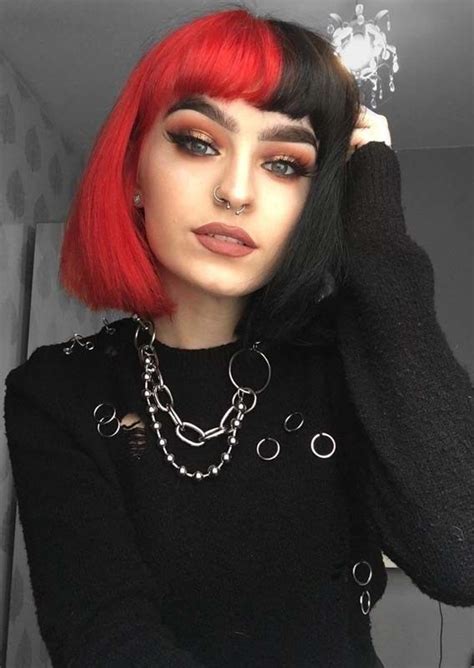 Split Dyed Half Red Half Black Hair Short Bestpixtajpxnlc