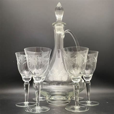 Toscany Crystal Etched 7pc Decanter Beverage Service Set Romania Hand Blown Ebay