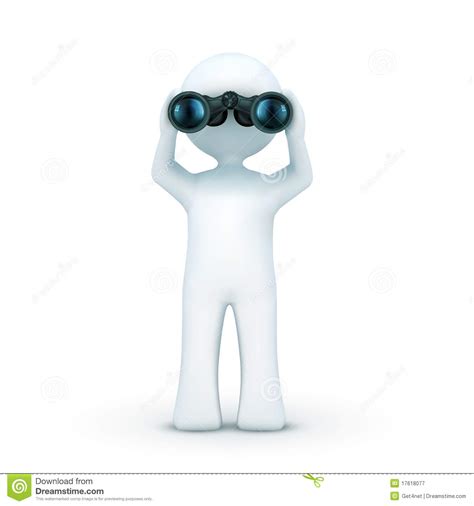 3d Character Looking Through Binoculars Royalty Free Stock Photography