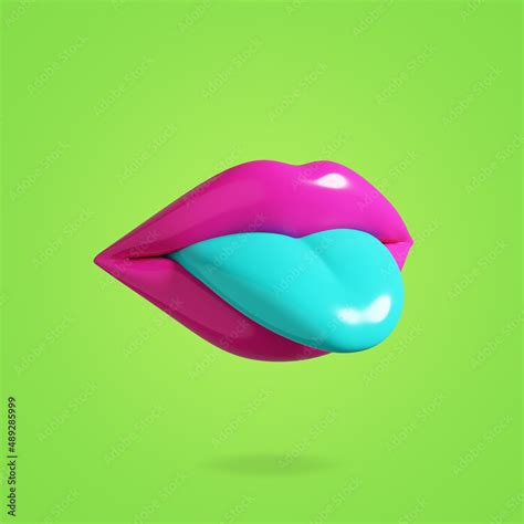 Pop Art Style Colorful Lips Girl Sexy Lips 3d Render Blue Tongue