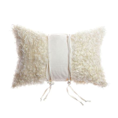 Celine Goatskin Lumbar Pillow Decorative Throws Blanket Ivory Skin