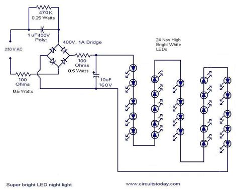 A circuit diagram (electrical diagram, elementary diagram, electronic schematic) is a graphical representation of an electrical circuit. Mains Operated LED Circuit - Electronic Circuits and Diagrams-Electronic Projects and Design
