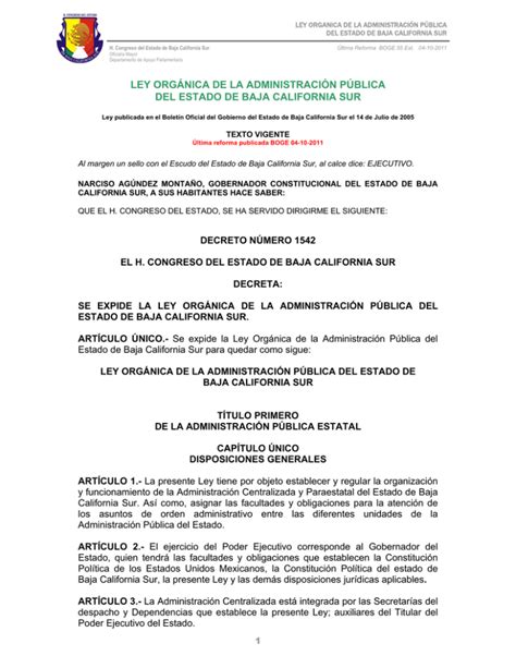 Ley Organica De La Administraci N P Blica Del Estado De B C S