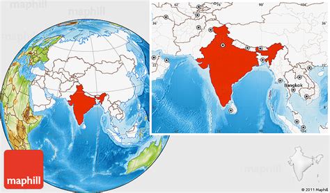 Physical Location Map Of India Highlighted Continent