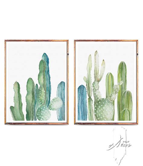 Set Of 2 Cactus Prints Set Of 2 Cactus Set Of 2 Wall Art Etsy