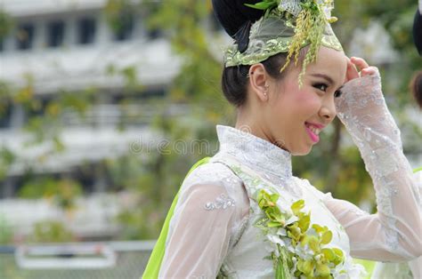 Traditionally Dressed Woman In Procession On Chiang Mai 37th Flo