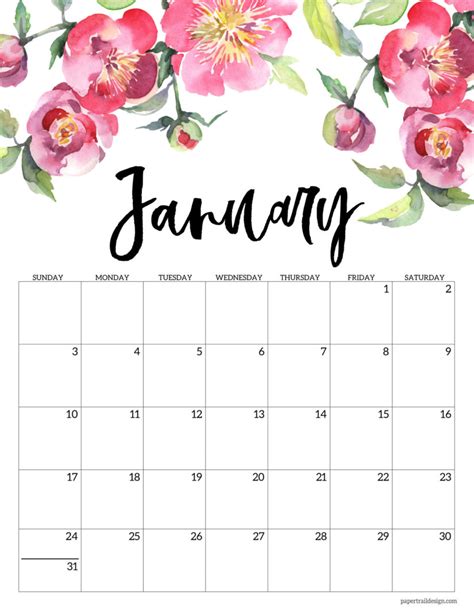 2021 January Calendar Cute Calendar 2021
