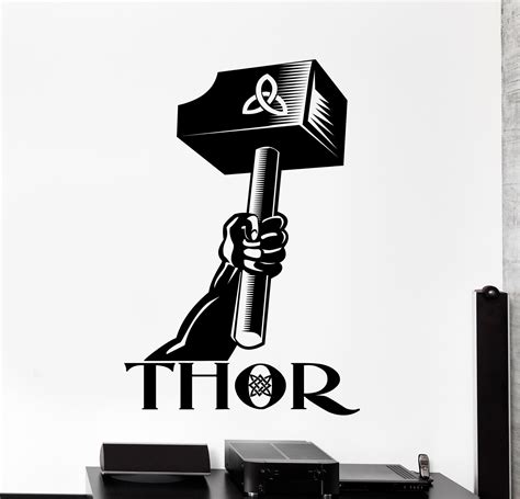 Vinyl Wall Decal Thor Hammer Viking Norman Mythology Home Decor Unique