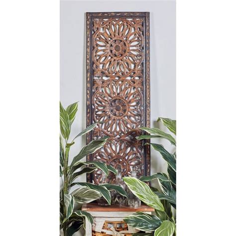 Decmode 16w X 48h In Each Framed Floral Carved Wood Scrollwork Wall