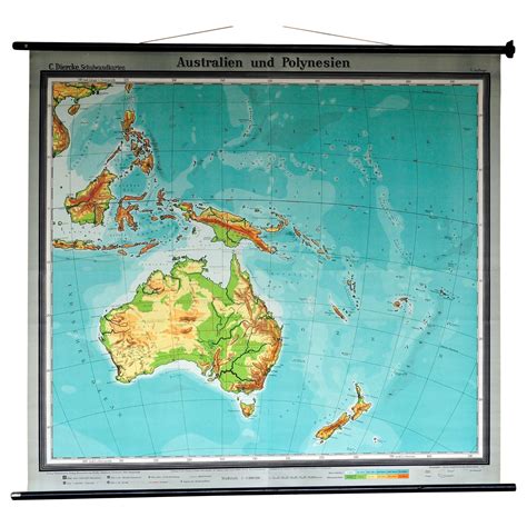 Vintage Pull Down Map Australia Oceania New Zealand Wall Chart Poster