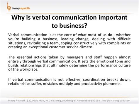 We will also explain what you can do to be a better communicator and some tools to streamline the communication. Br verbal communication