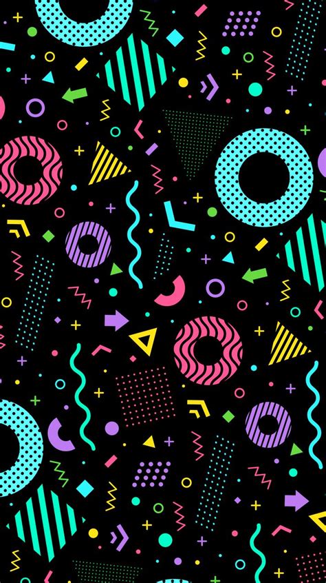 A Black Background With Colorful Shapes And Lines