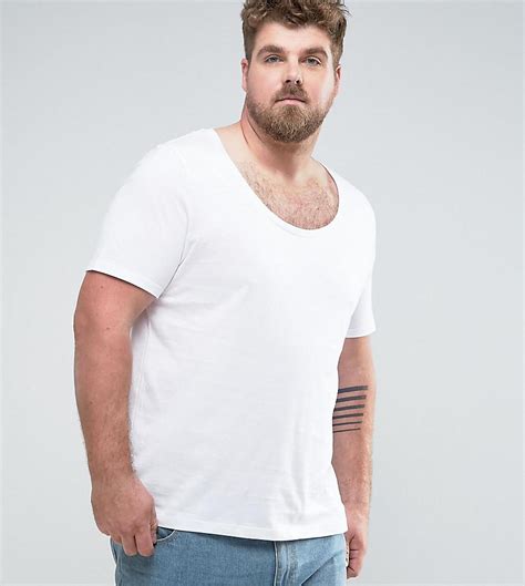 Asos Cotton Plus T Shirt With Deep Scoop Neck In White For Men Lyst