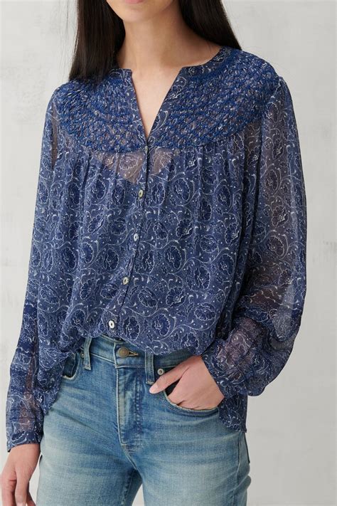 Smocked Yoke Peasant Top Lucky Brand