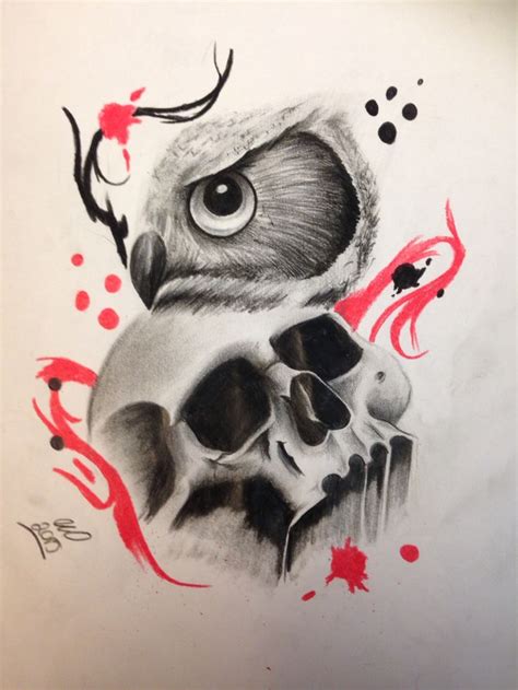 Owl And Skull Trash Polka Tattoo Design By Instagram Ashwtats