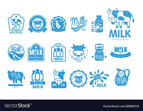 Milk Natural Product Logo Set Dairy Product Vector Image