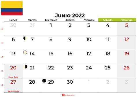 Descargar Calendario Junio 2022 Colombia Para Imprimir